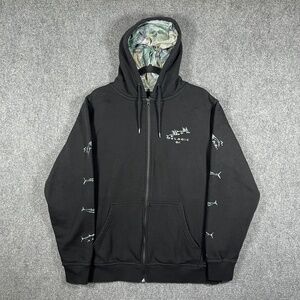 Pelagic Northlake Gyotaku Zip Up Fleece Hoodie Fishing Black Mens XL #1783